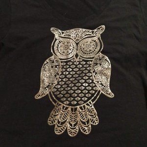 Silver Glitter Owl Long-Sleeve T-Shirt